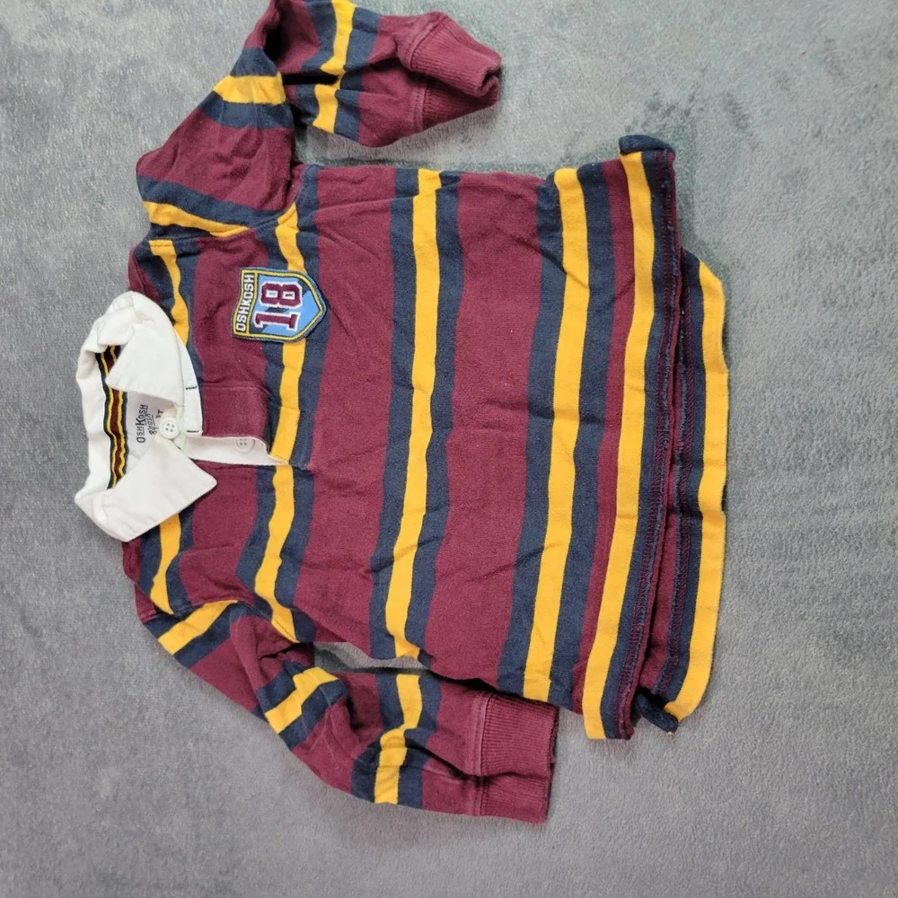 OshKosh Athletic Works Boys 3 Navy Burgundy Striped Rugby Sweatshirt Joggers Set
